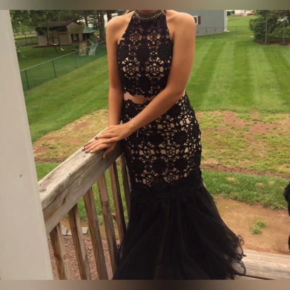 Black and Ivory Lace Prom Dress - Picture 4 of 4